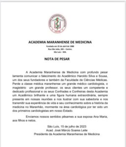 Falece o médico cardiologista Haroldo Silva e Sousa