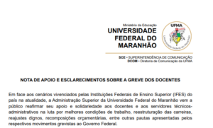 UFMA: Nota de apoio e esclarecimentos sobre a greve dos docentes