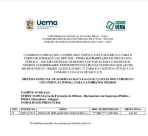 Juíza obriga Uema a matricular acusado de homicídio no CFO