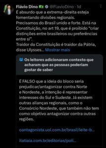 Twitter marca como fake news ataque de Dino a Zema