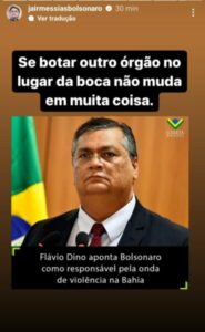 Bolsonaro reage após Dino culpá-lo por violência na Bahia