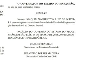Brandão nomeia Washington Oliveira secretário em Brasília
