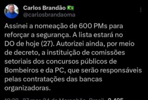 Carlos Brandão nomeia 600 novos PMs