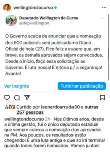 Wellington comemora nomeação de 600 novos policiais no MA