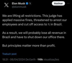 Em guerra contra Moraes, Elon Musk cogita fechar escritório do Twitter no Brasil