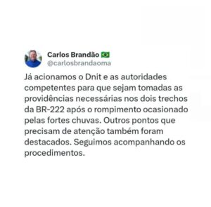 Brandão aciona Dnit após rompimento de BRs no MA