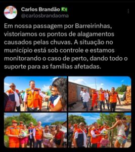 ‘Sob controle’, diz Brandão sobre Barreirinhas após relatos de alagamentos