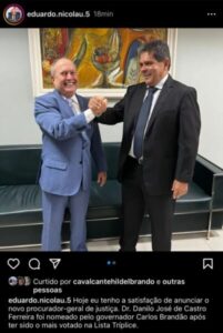 Eduardo Nicolau comemora nomeação de Danilo Castro novo PGJ