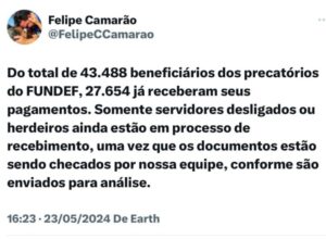 Camarão faz revelação impressionante sobre pagamento de precatórios do Fundef