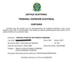 Justiça eleitoral regulariza situação de candidato de São João do Paraíso que tinha título de eleitor também em Estreito