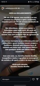 Após relatar agressão em B.O., esposa de Júnior Lourenço fala em “mal entendido”