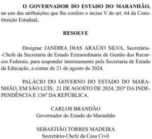 Brandão confirma Camarão fora da Seduc; Jandira Dias asssume