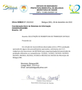 Prefeito de Belágua, Herlon Costa, avisou Ministério da Saúde sobre erro de dados no sistema; Veja o documento