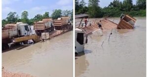 Prejuízo: balsa naufraga no interior do Maranhão com veículos de carga à bordo