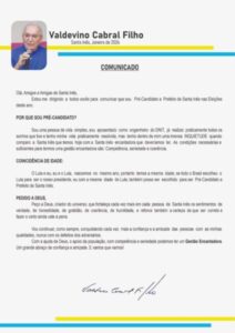 Após romper com a deputada Solange, Valdevino Cabral lança o nome à prefeitura e se compara ao presidente Lula