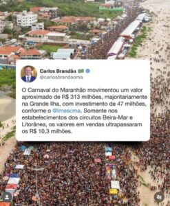 Brandão diz que carnaval movimentou mais de R$ 313 milhões e quase 10 mil empregos temporários