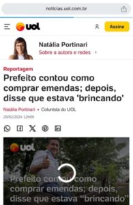 “Compra de emendas” do prefeito de Formosa da Serra Negra repercute a nível nacional