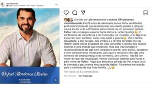 Advogada desabafa nas redes sociais sobre a morte de Rafael Mendonça e critica justiça maranhense