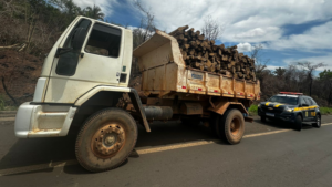 Condutor inabilitado é detido pela PRF com carga ilegal de madeira em Caxias