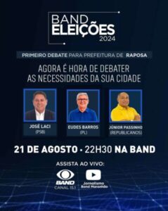 É HOJE! TV Band realiza debate com os três candidatos a prefeito de Raposa na noite desta quarta-feira (21)