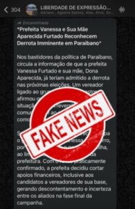 Em desespero, oposição cria fake news envolvendo nome de Vanessa e de Aparecida Furtado após crescimento da candidatura da prefeita