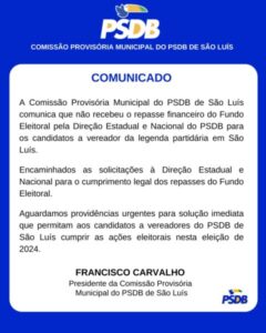 PSDB reclama de falta de repasse do fundo eleitoral para candidatos a vereador em São Luís