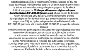 Justiça de Parnarama determina bloqueio de perfis no Instagram por propagação de inverdades