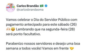 Governador Carlos Brandão anuncia novo feriadão para servidores estaduais e antecipação do pagamento de outubro