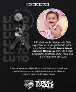 Prefeitura de Trizidela do Vale expressa pesar pela morte acidental da menina de 1 ano filha do pregoeiro do município