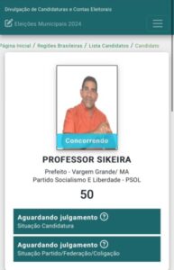 Eleições 2024: em Vargem Grande, TSE oficializa candidatura de Professor Sikeira; Candidato declarou R$ 180 mil