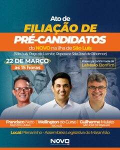 Partido Novo apresentará seus pré-candidatos a prefeito nos três principais municípios da Ilha de São Luís