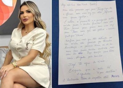 “Esquece que a mãe tá enjaulada”, diz Deolane Bezerra em carta em punho ‘pra descontrair’ após prisão