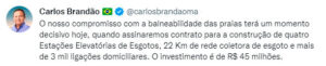 Brandão anuncia investimento de R$ 45 milhões na despoluição das praias