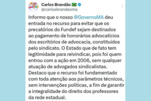 Brandão recorre contra bloqueio dos recursos do precatório do Fundef