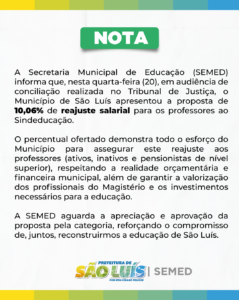Prefeitura de São Luís dobra aumento salarial; Sindicato não quer acordo
