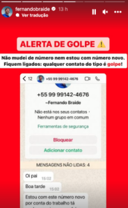 Bandidos usam nome de Fernando Braide em golpe no WhatsApp