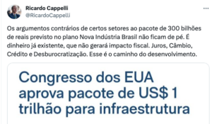 Cappelli defende R$ 300 bilhões do ‘Nova Indústria Brasil’