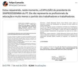 Camarão pede ao PT expulsão de presidente do Sinproesemma: ‘Não representa’