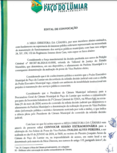 Câmara dará posse a vice-prefeito de Paço do Lumiar