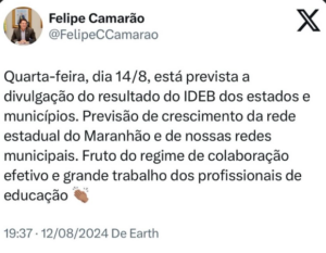 Felipe Camarão prevê crescimento da nota do Ideb do Maranhão