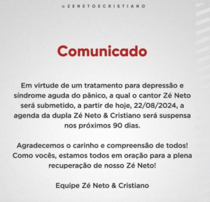Zé Neto & Cristiano anunciam pausa na carreira e cancelam show em São Luís