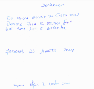 Candidata a prefeita faz declaração de próprio punho para provar que sabe ler e escrever no interior do Maranhão