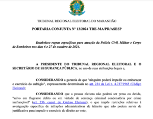 Portaria do TRE e SSP disciplina atuação da PM nas eleições do MA