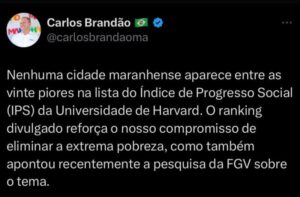 Brandão mente sobre Índice de Progresso Social e é confrontado por internautas