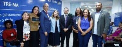 Presidente Iracema Vale recebe desembargadores José Gonçalo e Paulo Velten em visita ao posto do TRE na Alema