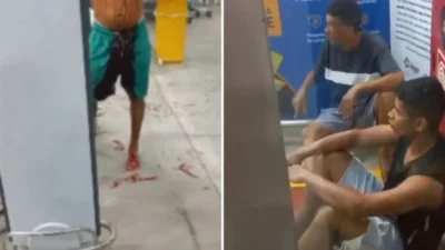 Ferido dentro de supermercado no Angelim, homem ensanguentado é levado a hospital