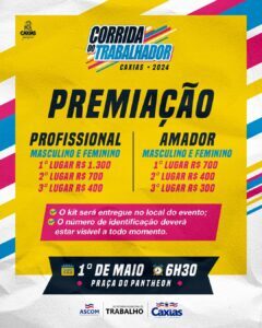 Atenção caxienses!!! Venha participar da Corrida do Trabalhador de Caxias, amanhã (01)…