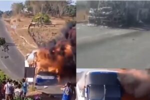 Ônibus de viagem pega fogo na MA 034