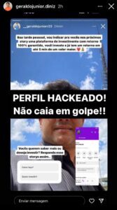 Golpistas usam perfil de Geraldo Júnior para aplicar golpe no instagram
