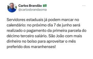 Governador anuncia pagamento da primeira parcela do 13º salário para servidores
